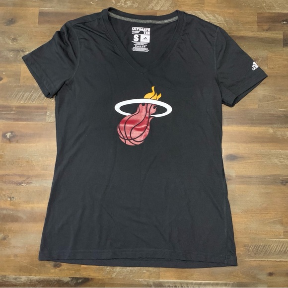 Adidas womens Miami Heat black climalite v neck ultimate tee with Heat logo - Picture 1 of 10